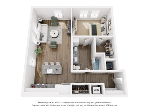 Floor plan for 1 bed, 1 bath, 850 sqft